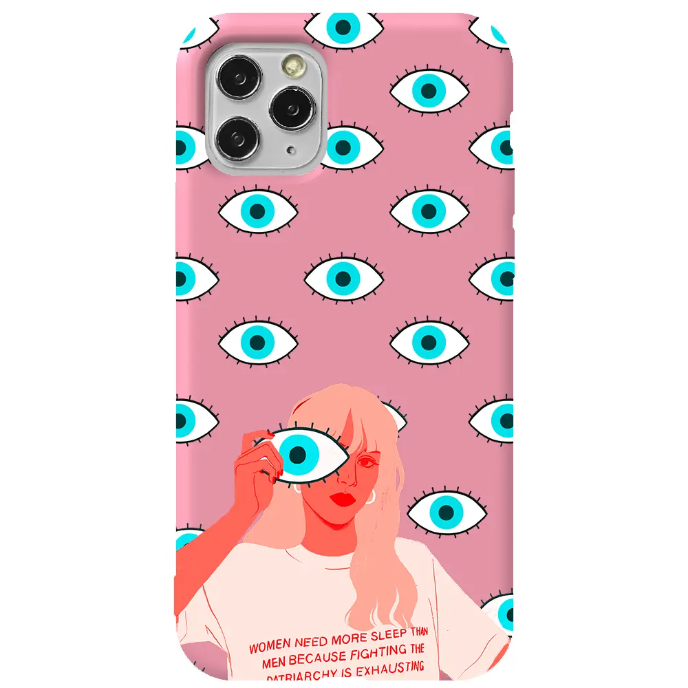 Apple iPhone 11 Pro Max Pembe Renkli Silikon Telefon Kılıfı - Büyük Gözlü Kız