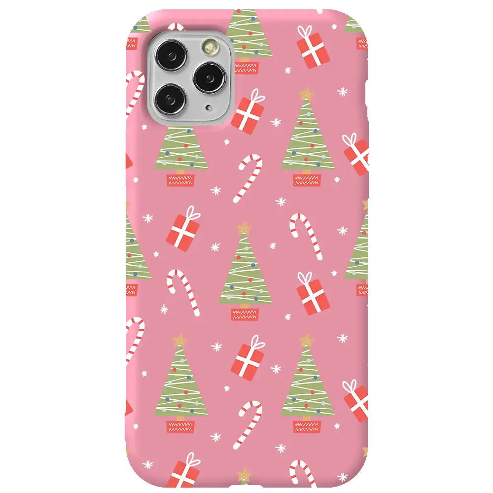 Apple iPhone 11 Pro Max Pembe Renkli Silikon Telefon Kılıfı - Christmas Candy