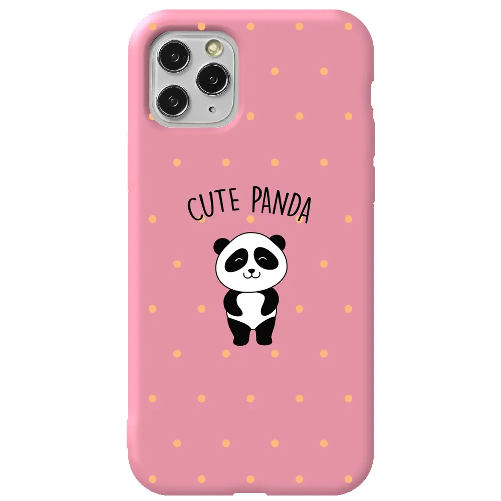 Apple iPhone 11 Pro Max Pembe Renkli Silikon Telefon Kılıfı - Cute Panda