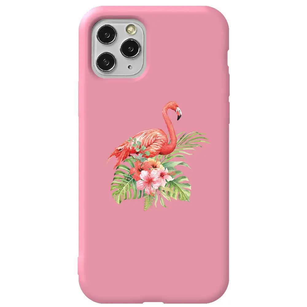Apple iPhone 11 Pro Max Pembe Renkli Silikon Telefon Kılıfı - Flamingo