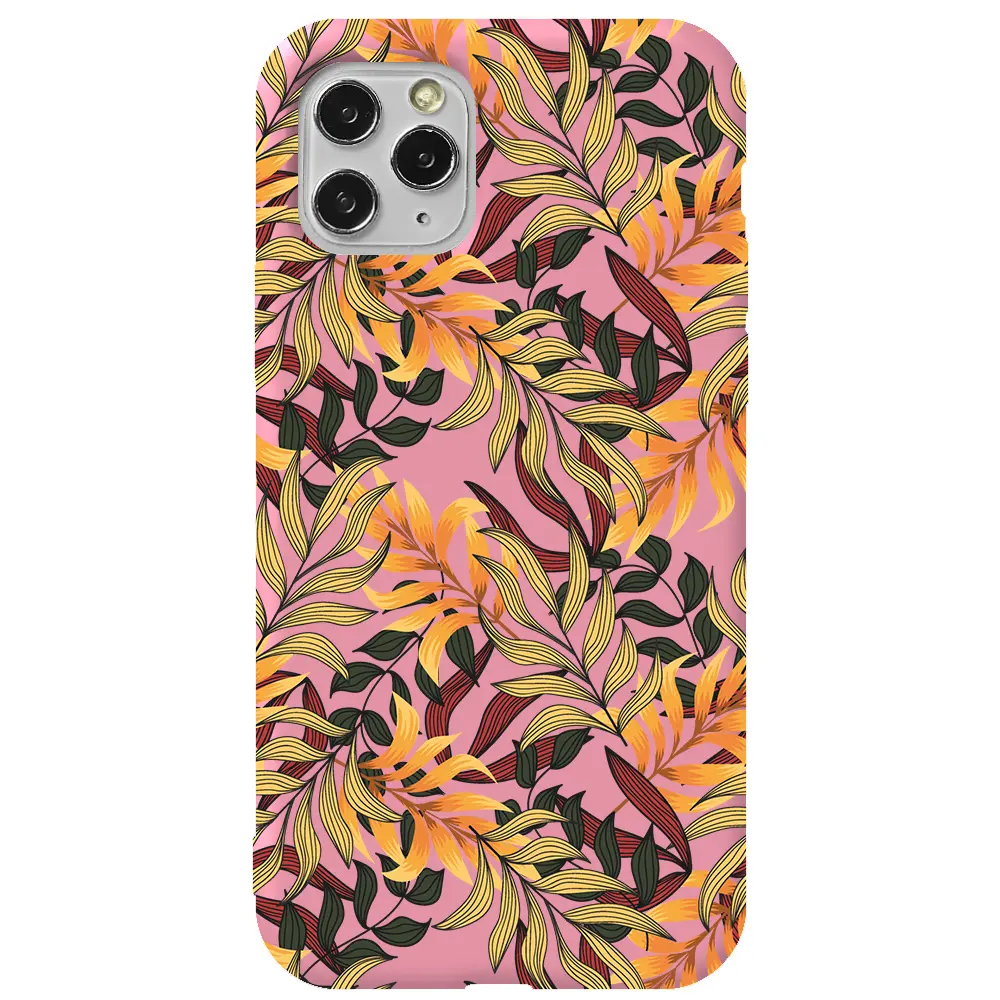 Apple iPhone 11 Pro Max Pembe Renkli Silikon Telefon Kılıfı - Floral Aura