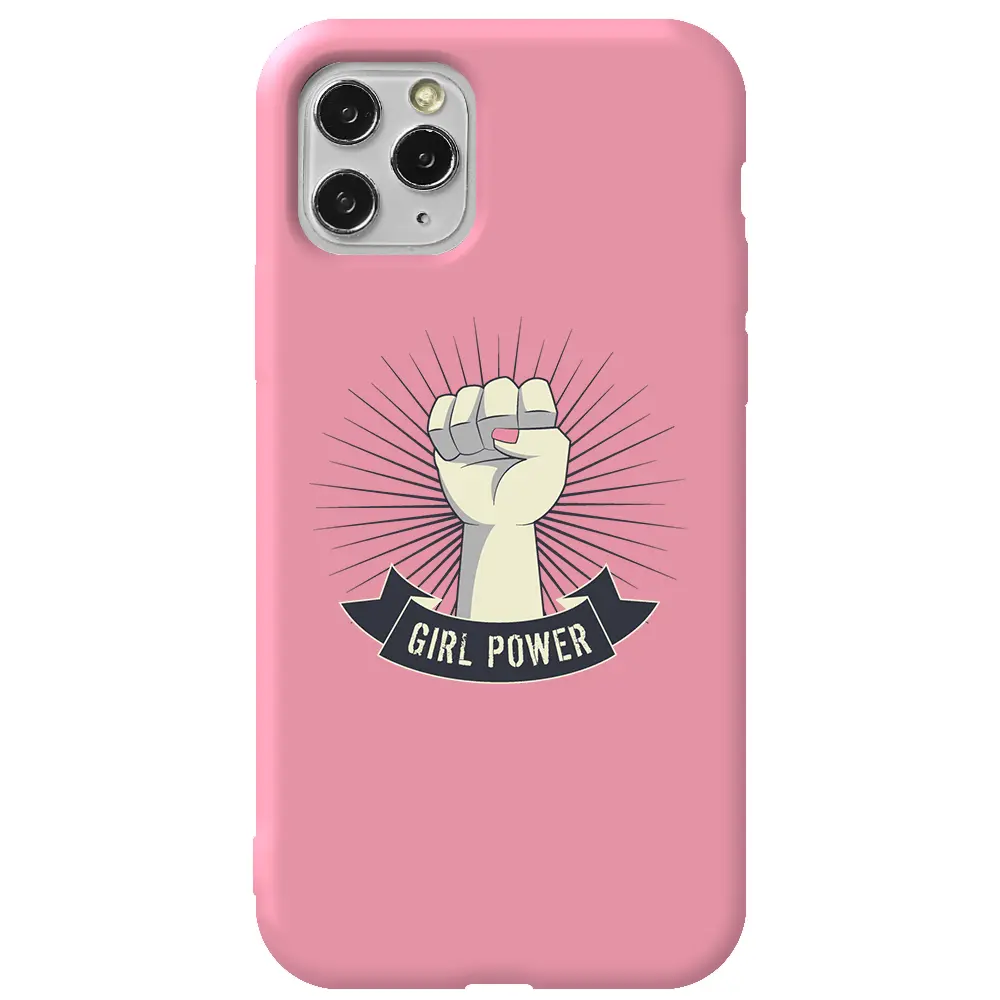 Apple iPhone 11 Pro Max Pembe Renkli Silikon Telefon Kılıfı - Girl Punch
