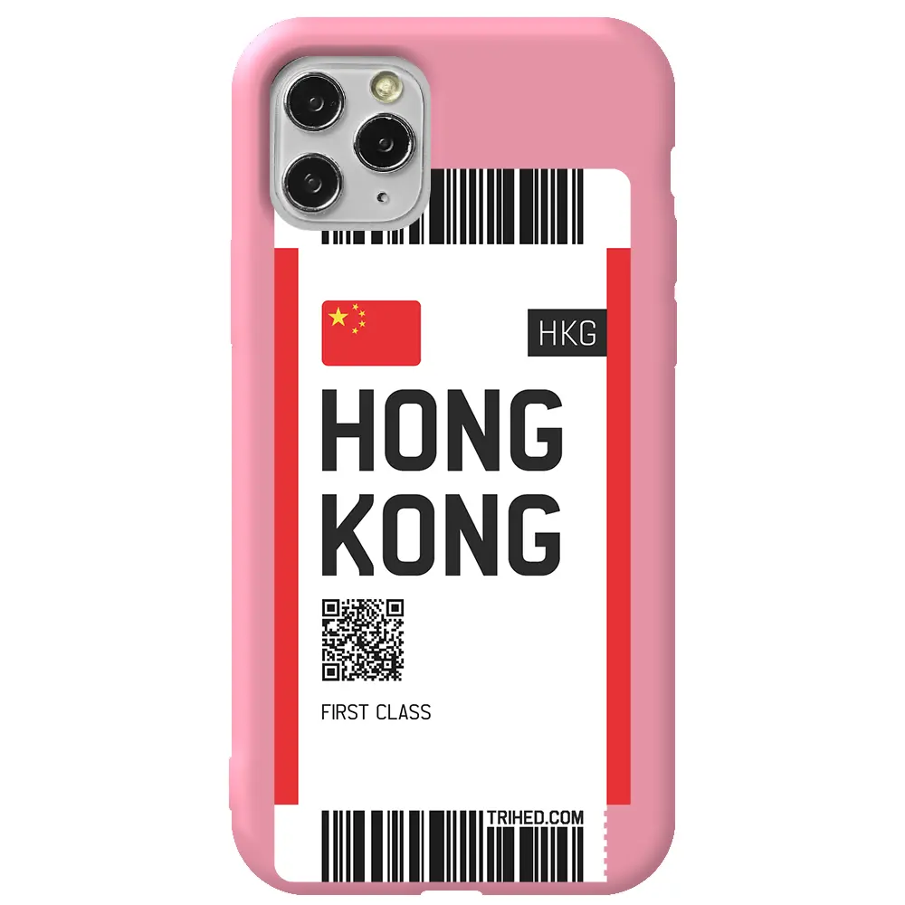 Apple iPhone 11 Pro Max Pembe Renkli Silikon Telefon Kılıfı - Hong Kong Bileti
