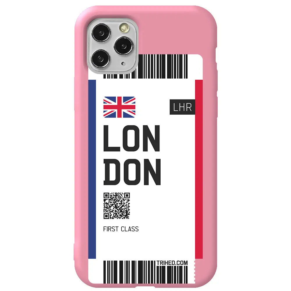 Apple iPhone 11 Pro Max Pembe Renkli Silikon Telefon Kılıfı - London Bileti
