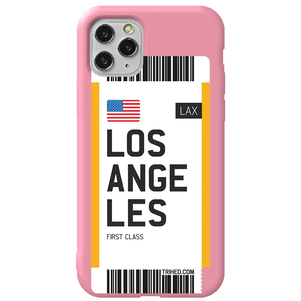 Apple iPhone 11 Pro Max Pembe Renkli Silikon Telefon Kılıfı - Los Angeles Bileti