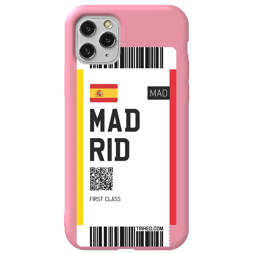 Apple iPhone 11 Pro Max Pembe Renkli Silikon Telefon Kılıfı - Madrid Bileti