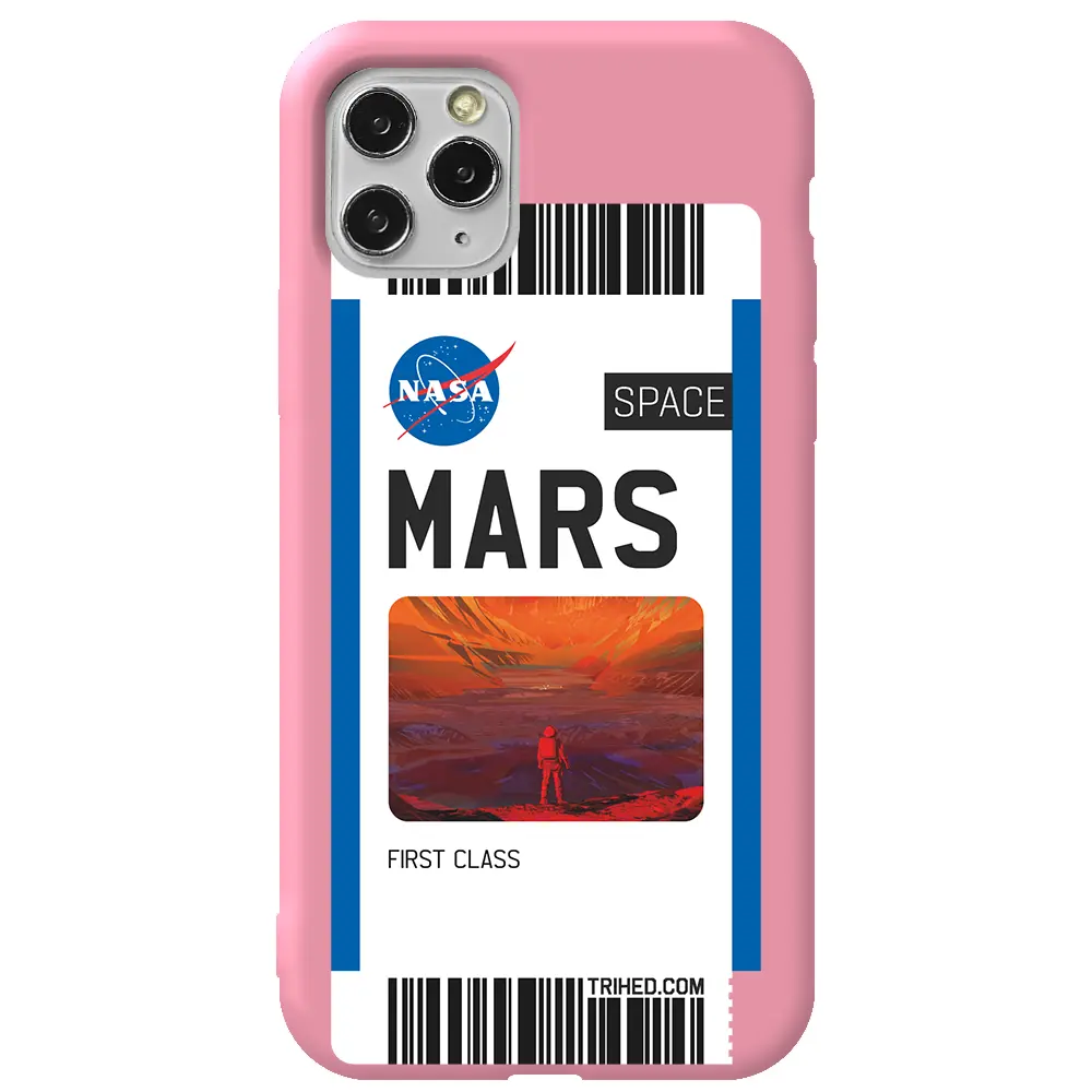 Apple iPhone 11 Pro Max Pembe Renkli Silikon Telefon Kılıfı - Mars Bileti