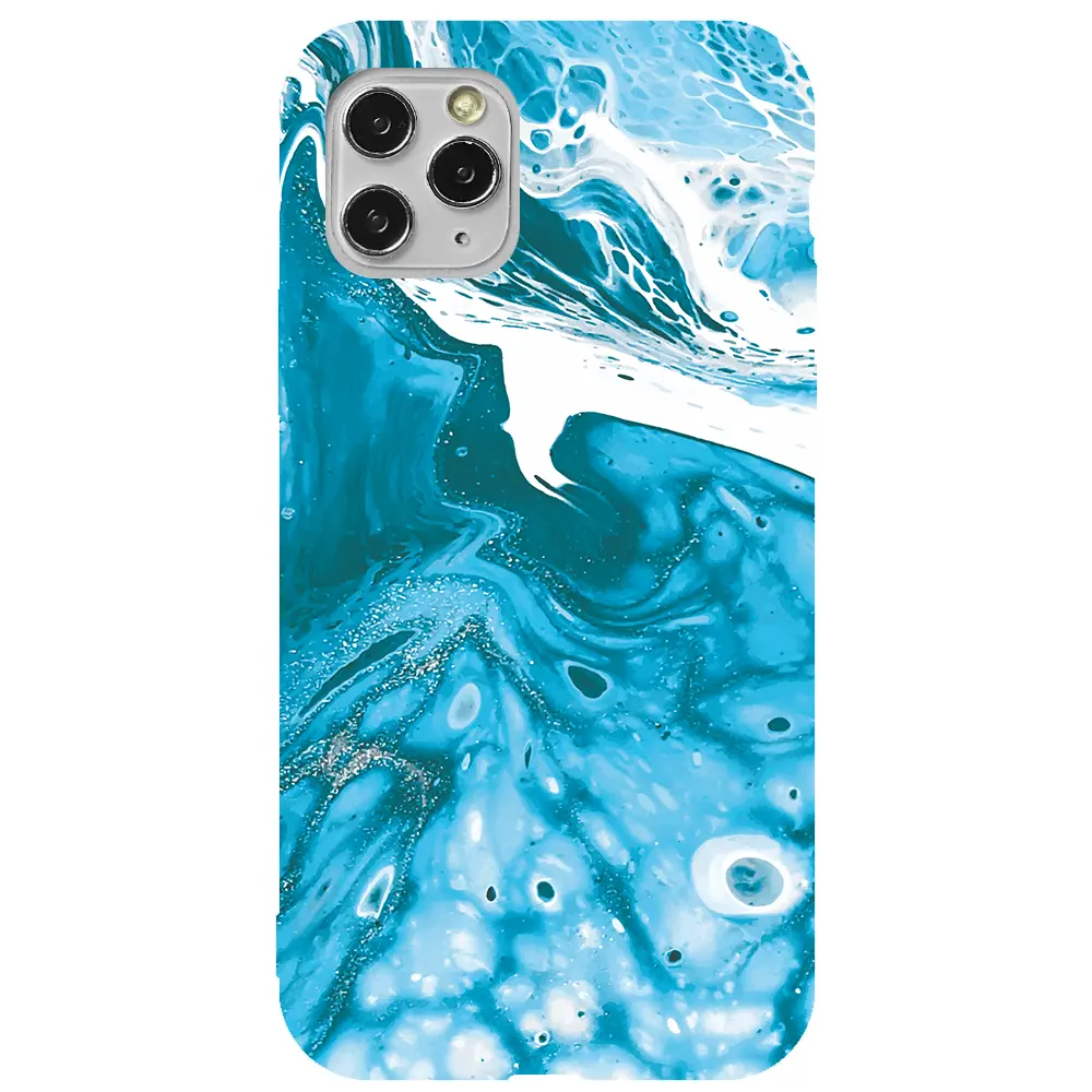 Apple iPhone 11 Pro Max Pembe Renkli Silikon Telefon Kılıfı - Mavi Kopuk 2