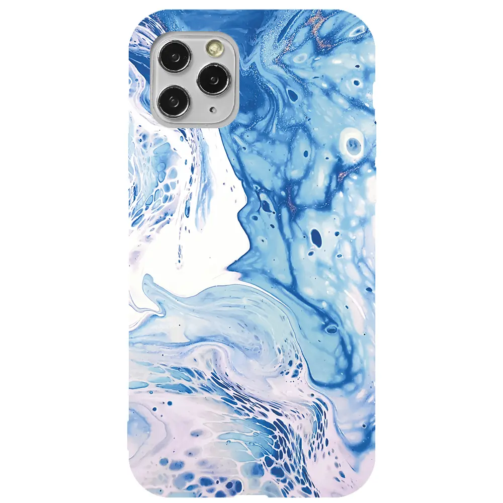 Apple iPhone 11 Pro Max Pembe Renkli Silikon Telefon Kılıfı - Mavi Kopuk