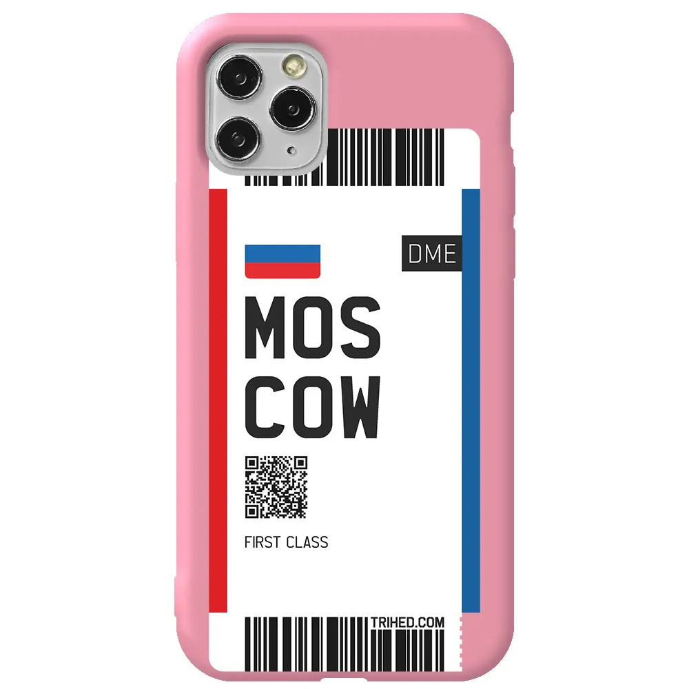 Apple iPhone 11 Pro Max Pembe Renkli Silikon Telefon Kılıfı - Moscow Bileti