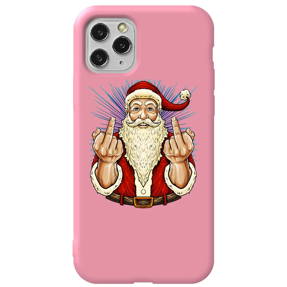 Apple iPhone 11 Pro Max Pembe Renkli Silikon Telefon Kılıfı - Naughty Santa