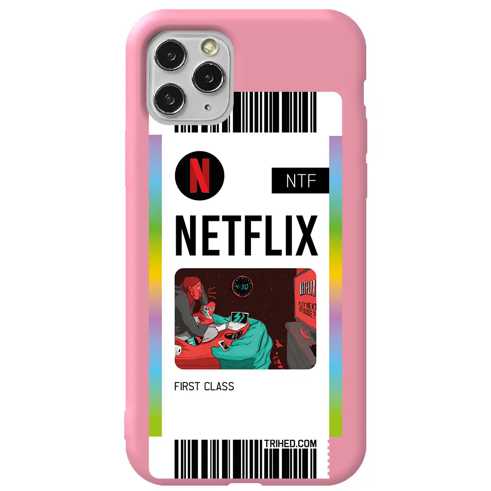 Apple iPhone 11 Pro Max Pembe Renkli Silikon Telefon Kılıfı - Netflix Bileti