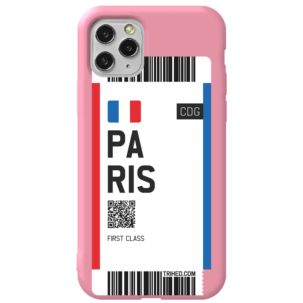 Apple iPhone 11 Pro Max Pembe Renkli Silikon Telefon Kılıfı - Paris Bileti