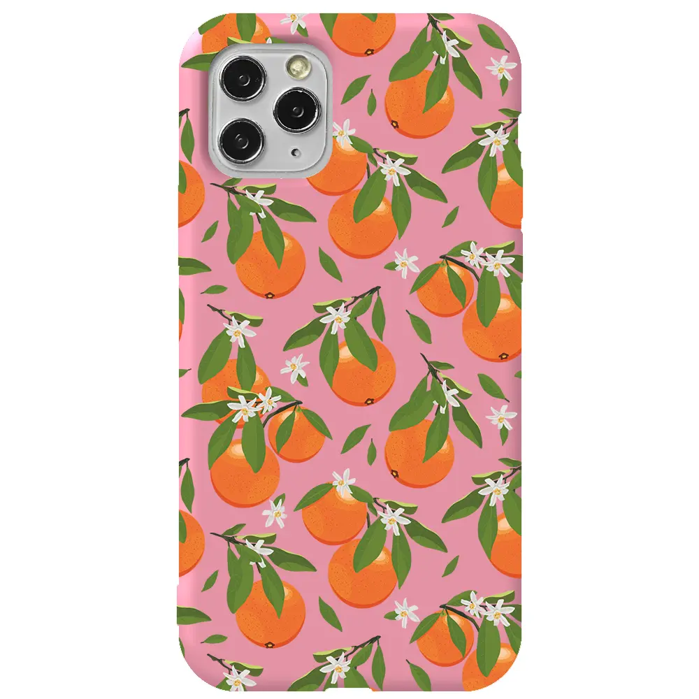 Apple iPhone 11 Pro Max Pembe Renkli Silikon Telefon Kılıfı - Portakal Bahçesi