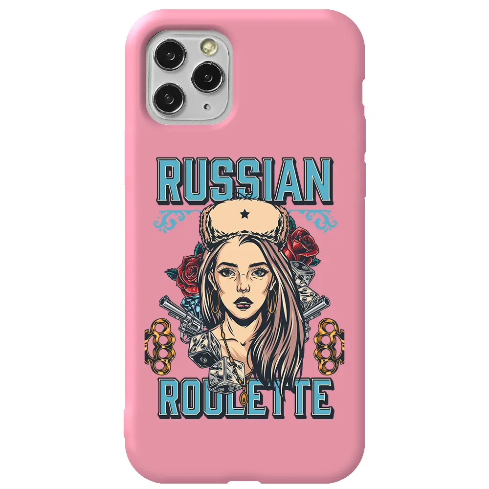 Apple iPhone 11 Pro Max Pembe Renkli Silikon Telefon Kılıfı - Russian Girl
