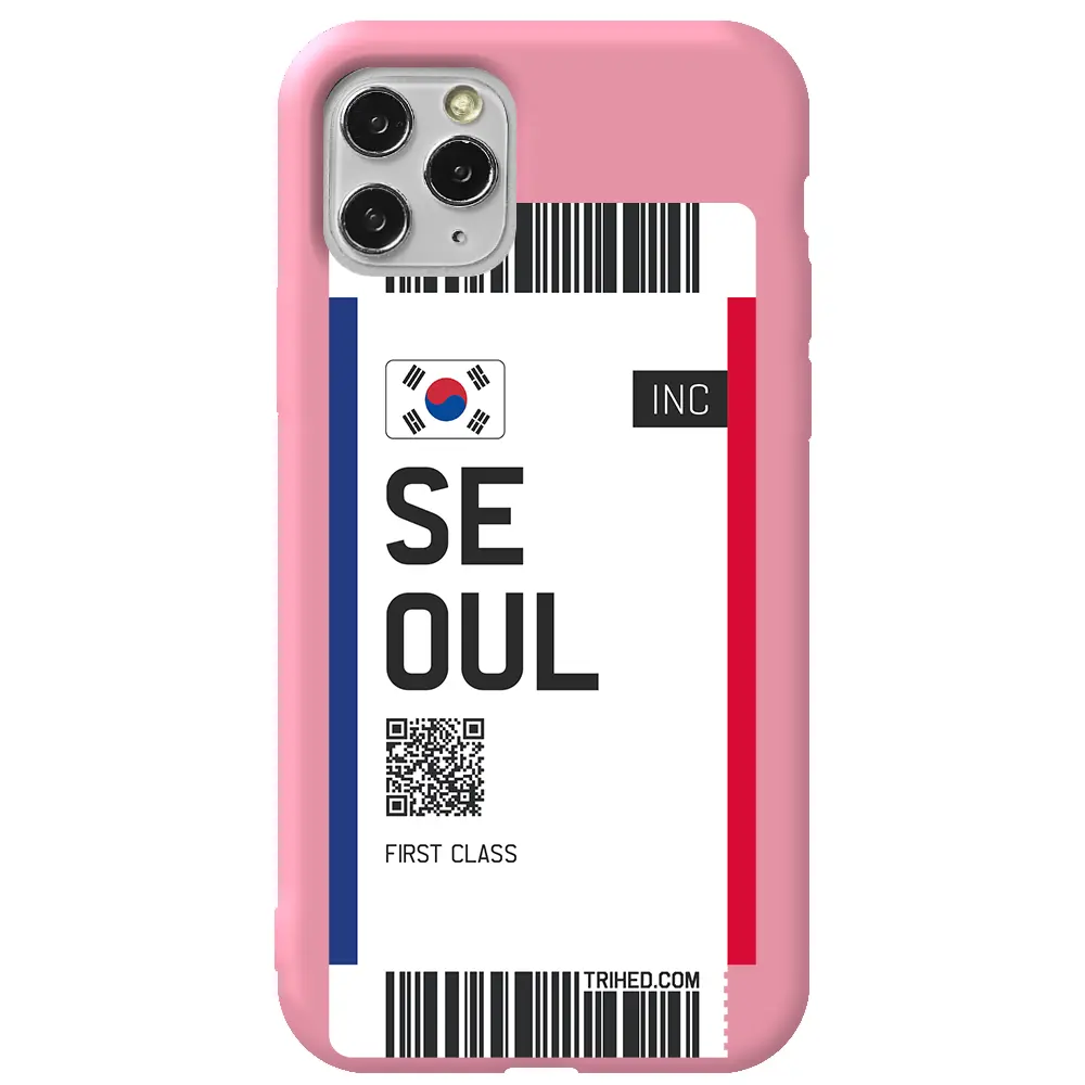 Apple iPhone 11 Pro Max Pembe Renkli Silikon Telefon Kılıfı - Seoul Bileti