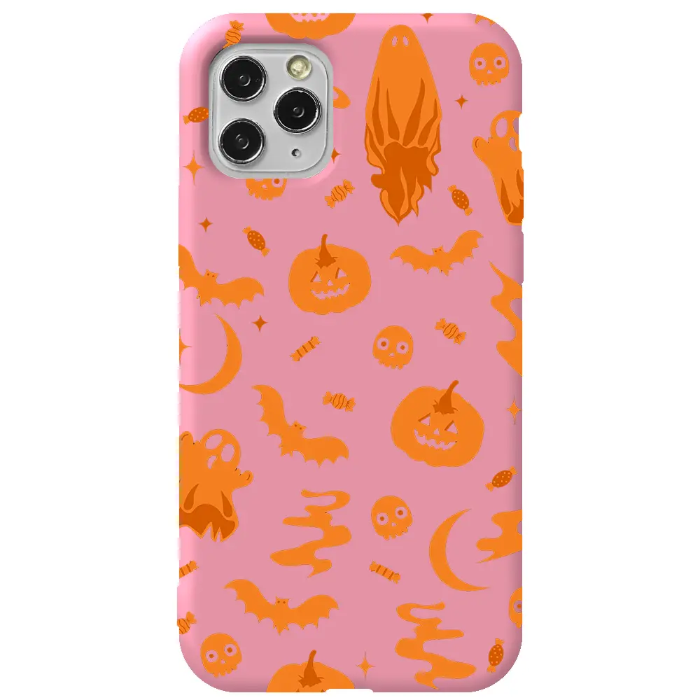 Apple iPhone 11 Pro Max Pembe Renkli Silikon Telefon Kılıfı - Spooky Orange