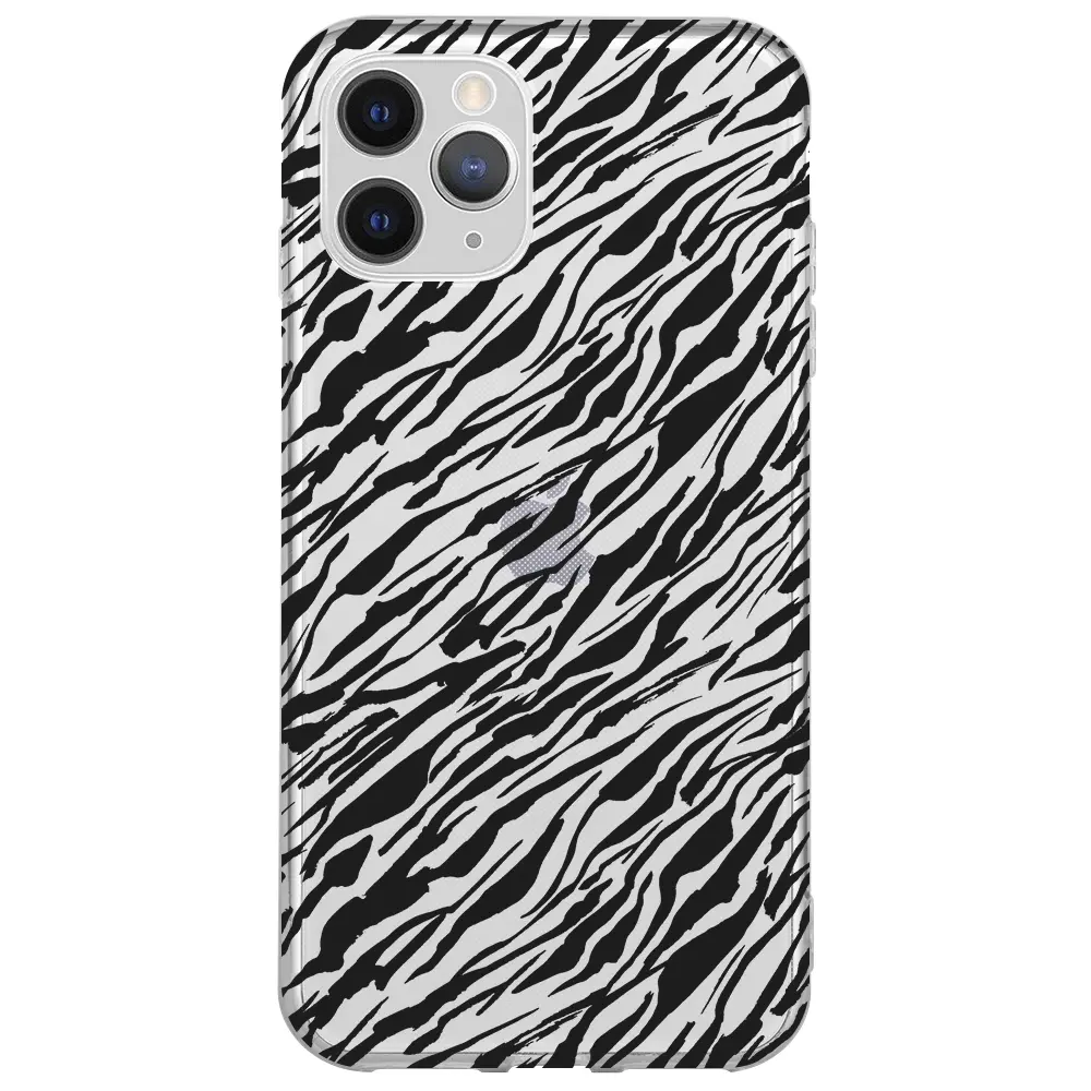 Apple iPhone 11 Pro Max Şeffaf Telefon Kılıfı - Capraz Zebra Siyah