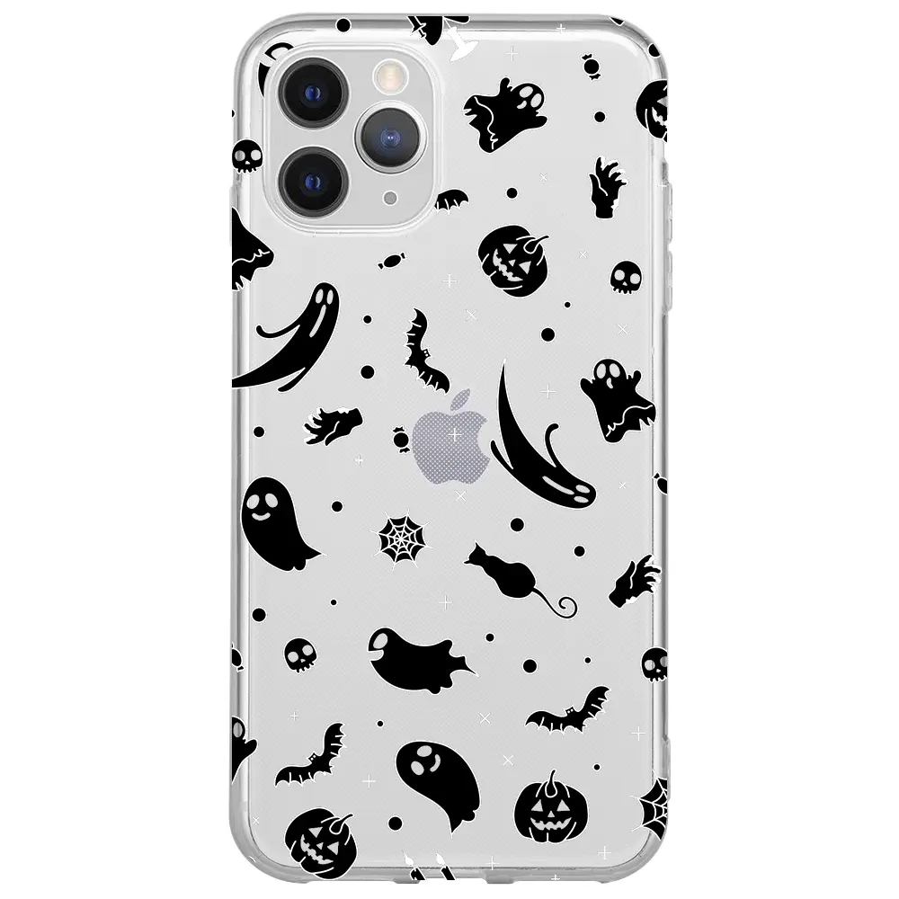 Apple iPhone 11 Pro Max Şeffaf Telefon Kılıfı - Halloween Black