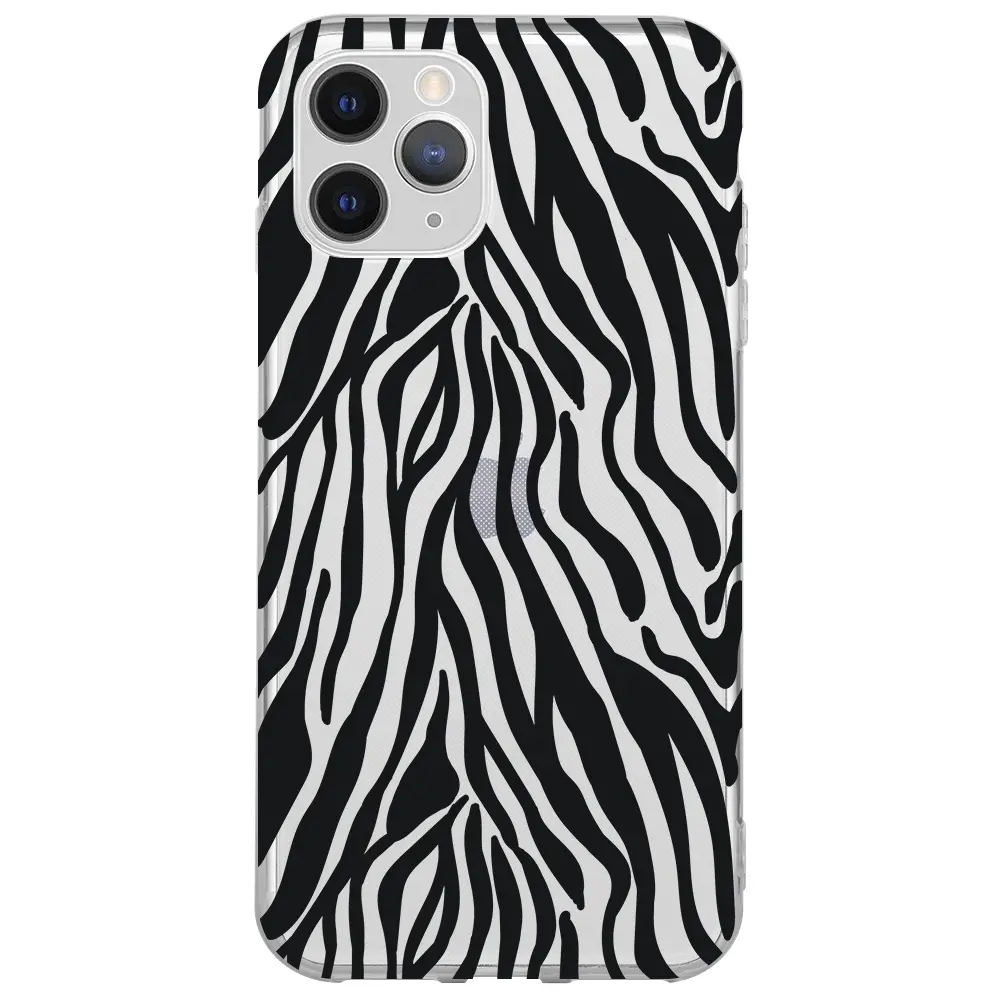 Apple iPhone 11 Pro Max Şeffaf Telefon Kılıfı - Siyah Zebra Desenleri