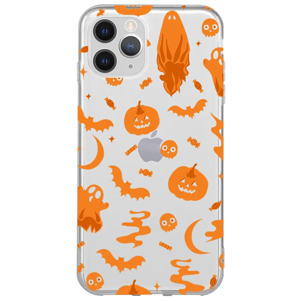 Apple iPhone 11 Pro Max Şeffaf Telefon Kılıfı - Spooky Orange