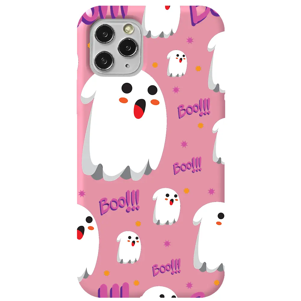Apple iPhone 11 Pro Pembe Renkli Silikon Telefon Kılıfı - Ghost Boo!