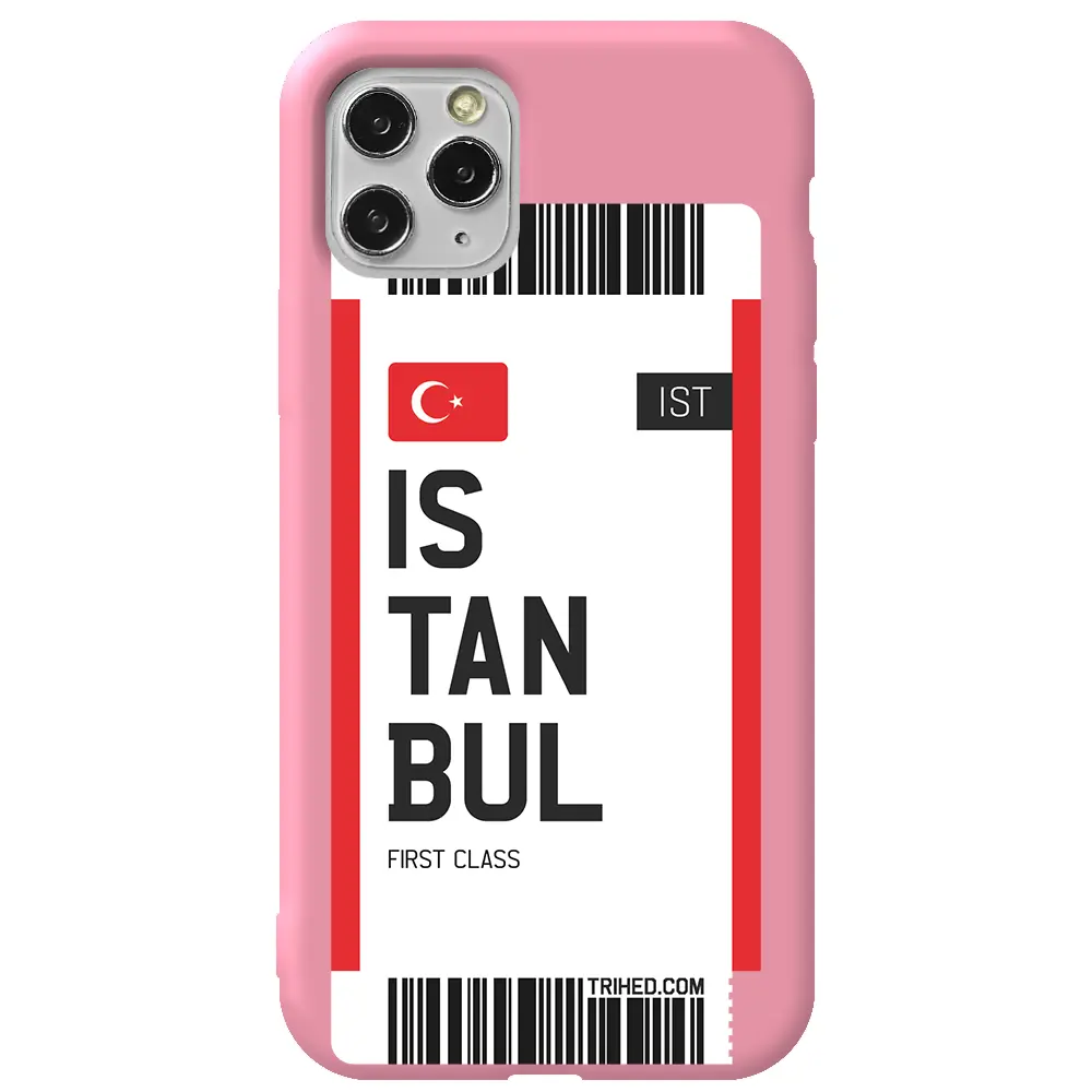Apple iPhone 11 Pro Pembe Renkli Silikon Telefon Kılıfı - İstanbul Bileti