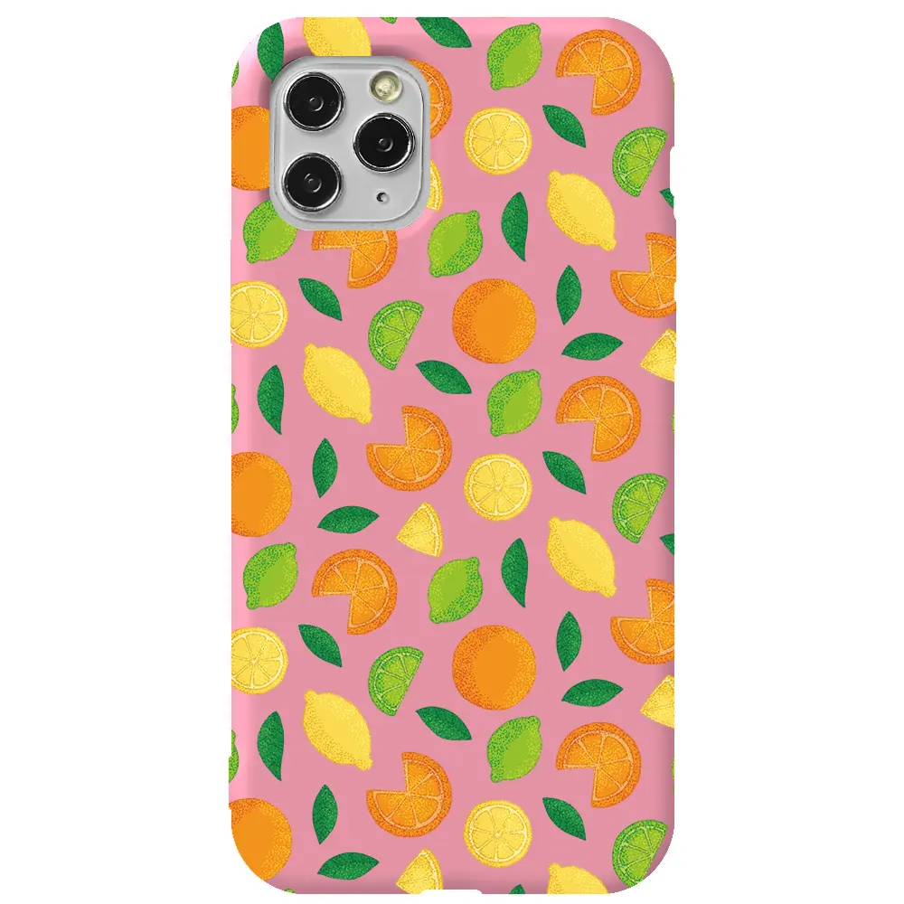 Apple iPhone 11 Pro Pembe Renkli Silikon Telefon Kılıfı - Portakal Limon