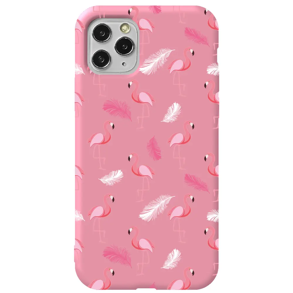 Apple iPhone 11 Pro Pembe Renkli Silikon Telefon Kılıfı - Tuy ve Flamingo