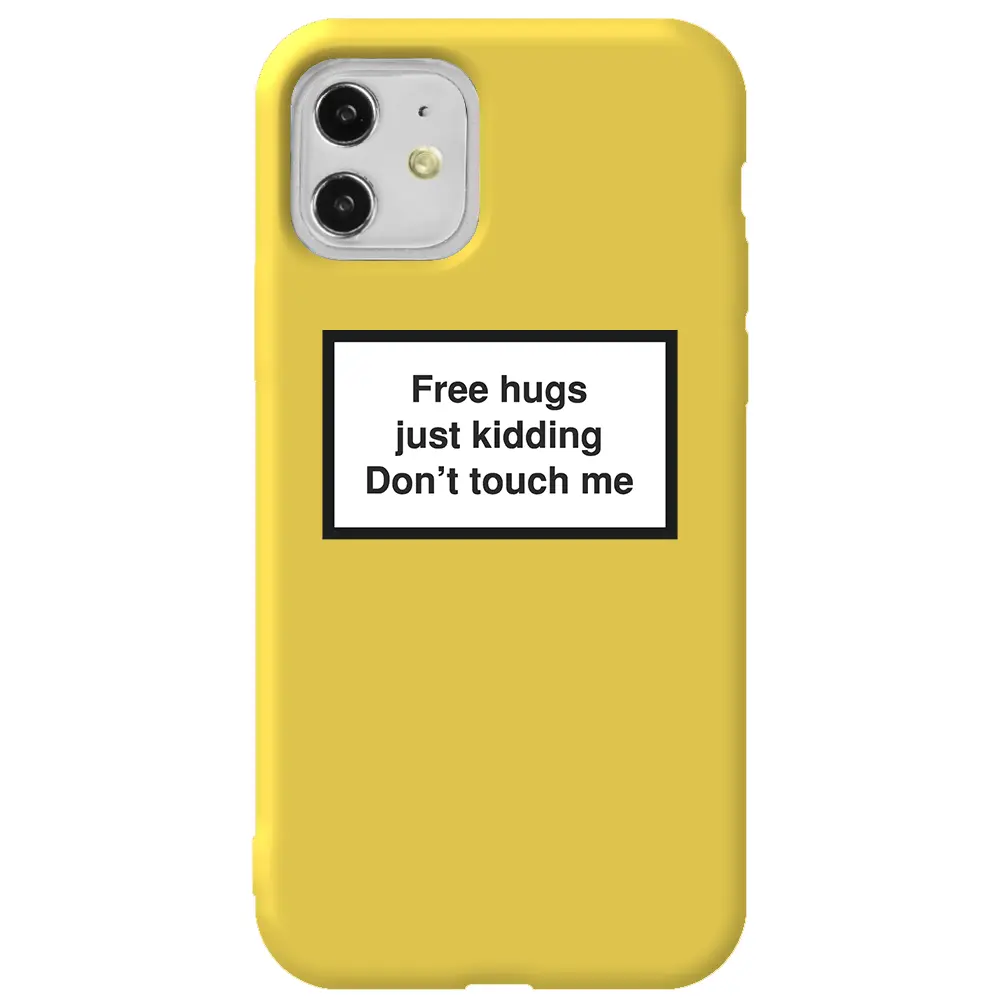 Apple iPhone 11 Sarı Renkli Silikon Telefon Kılıfı - Free Hugs