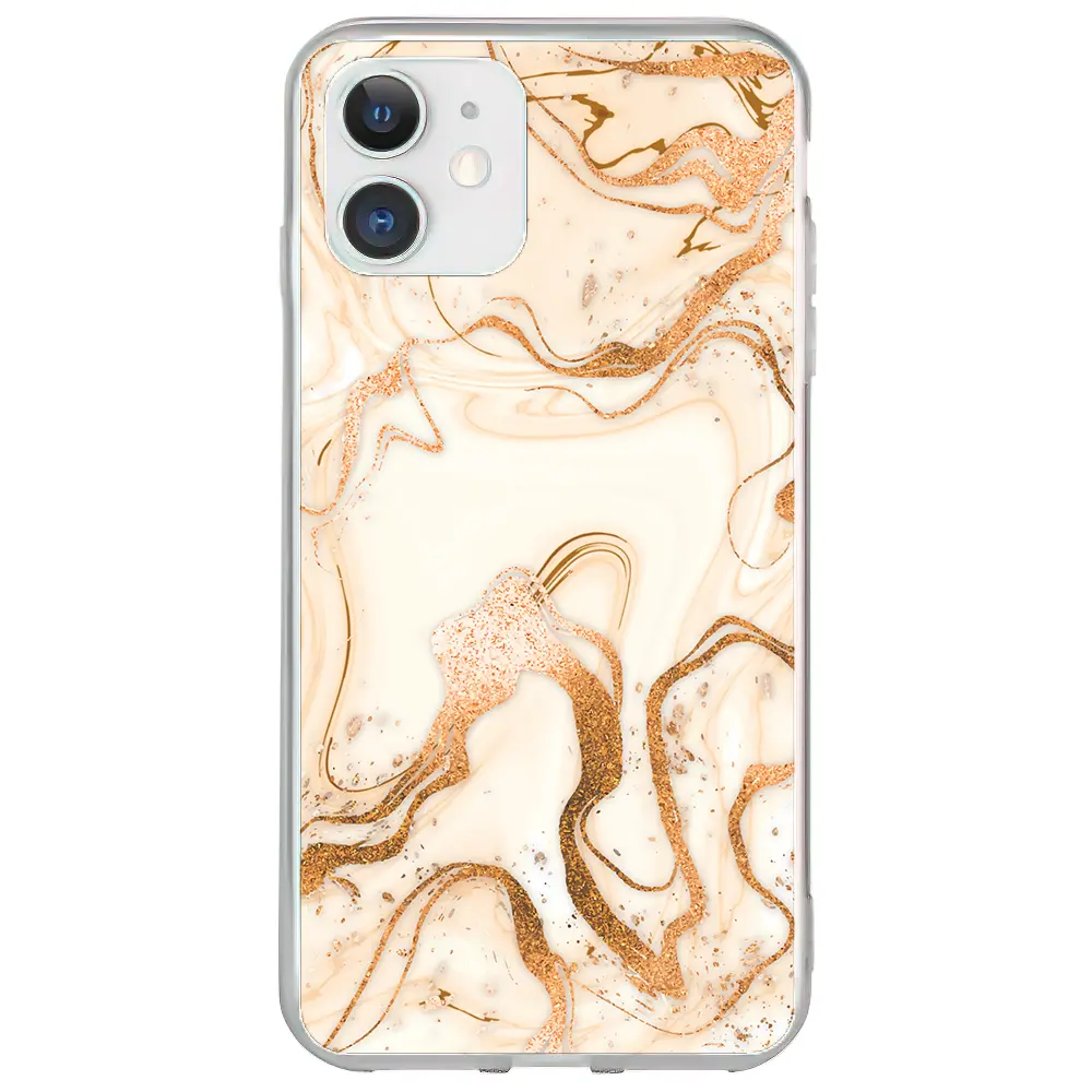 Apple iPhone 11 Şeffaf Telefon Kılıfı - Gold Marble
