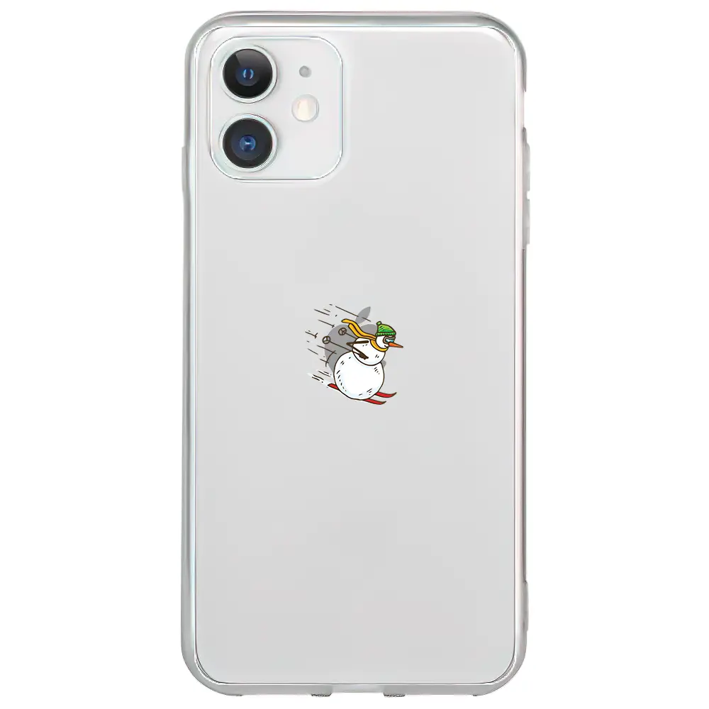 Apple iPhone 11 Şeffaf Telefon Kılıfı - Snowman Skiing
