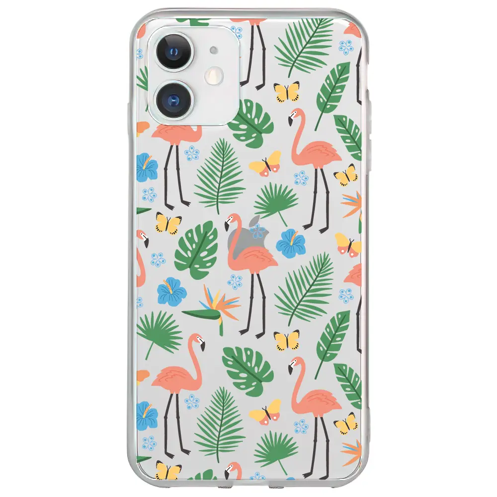 Apple iPhone 11 Şeffaf Telefon Kılıfı - Tropik Flamingo