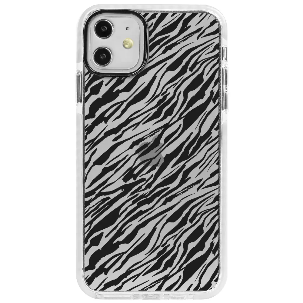 Apple iPhone 12 Beyaz Impact Premium Telefon Kılıfı - Capraz Zebra Siyah