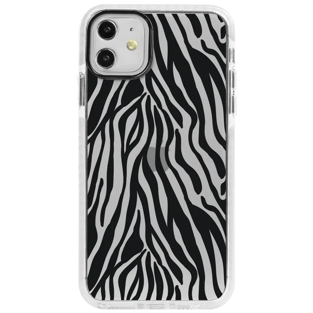 Apple iPhone 12 Beyaz Impact Premium Telefon Kılıfı - Siyah Zebra Desenleri