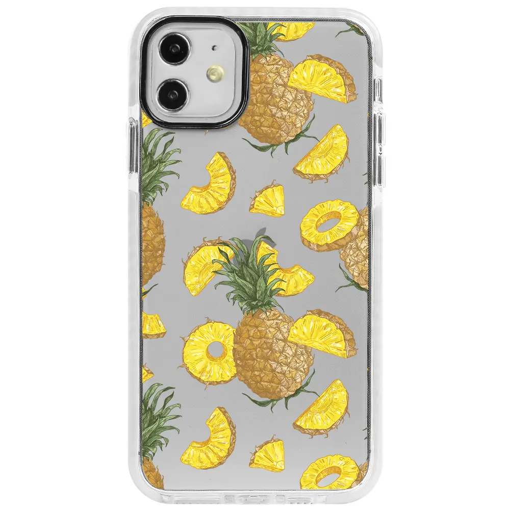 Apple iPhone 12 Mini Beyaz Impact Premium Telefon Kılıfı - Ananas Dilimleri