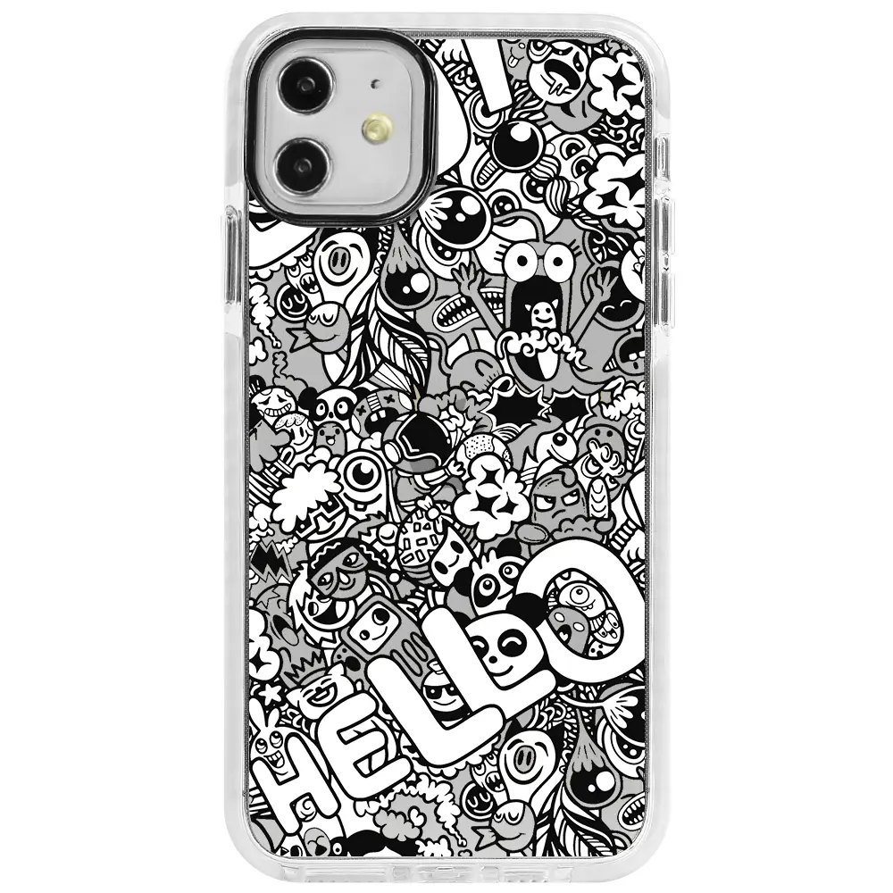 Apple iPhone 12 Mini Beyaz Impact Premium Telefon Kılıfı - Doodle Hello