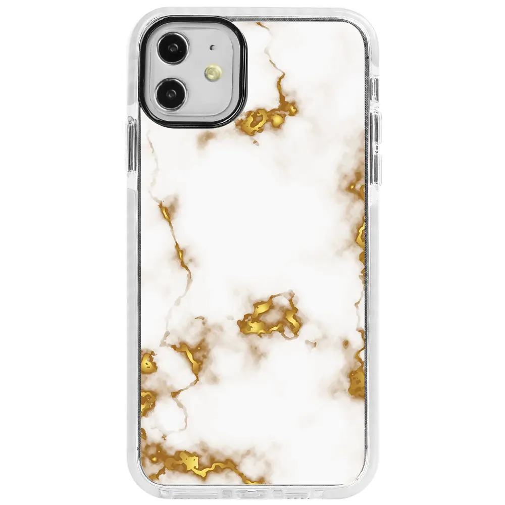 Apple iPhone 12 Mini Beyaz Impact Premium Telefon Kılıfı - Gold Catlak