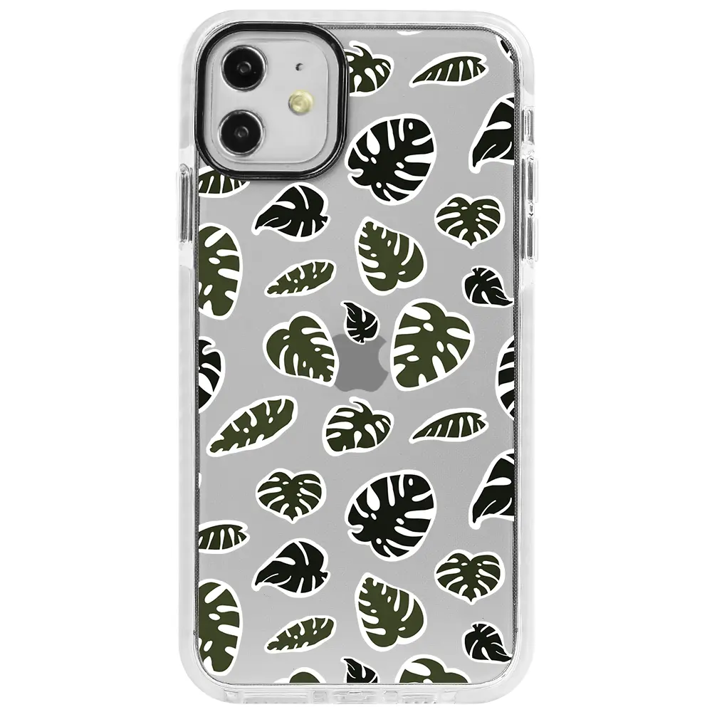 Apple iPhone 12 Mini Beyaz Impact Premium Telefon Kılıfı - Monstera Yaprakları