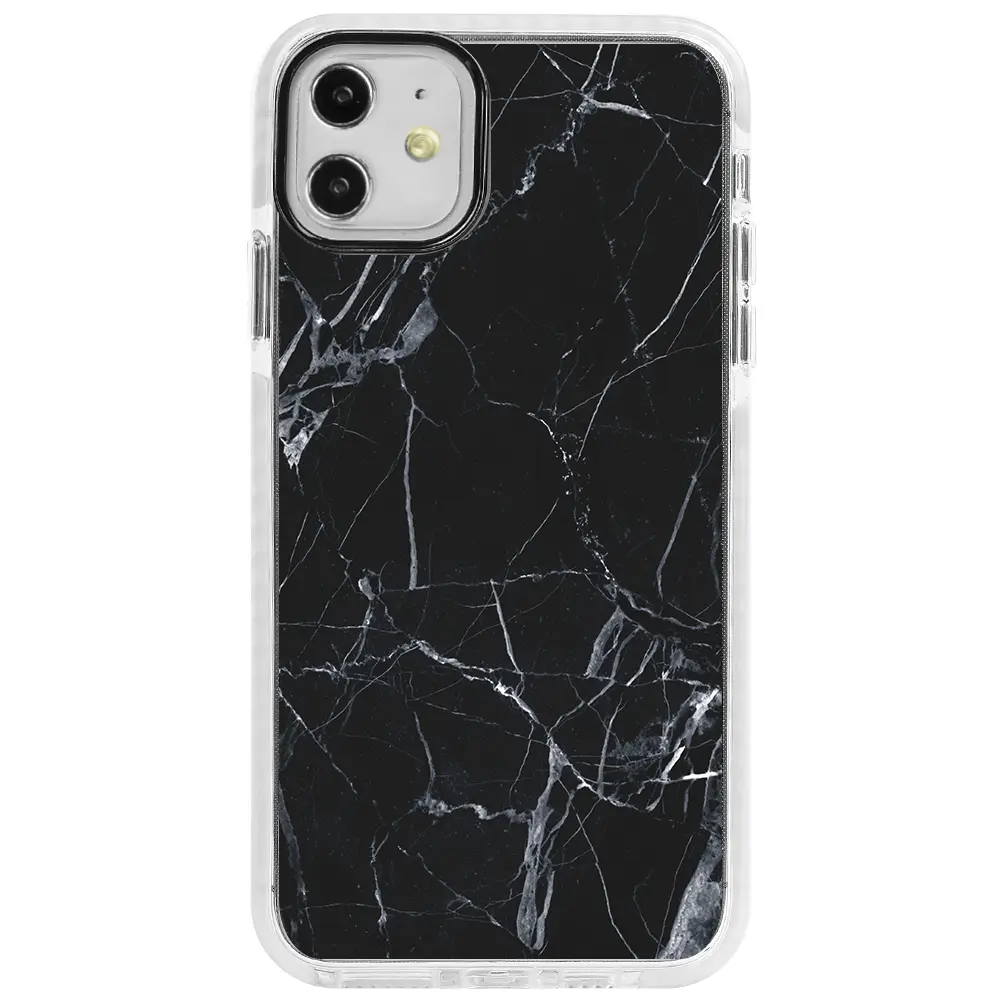Apple iPhone 12 Mini Beyaz Impact Premium Telefon Kılıfı - Siyah Catlak
