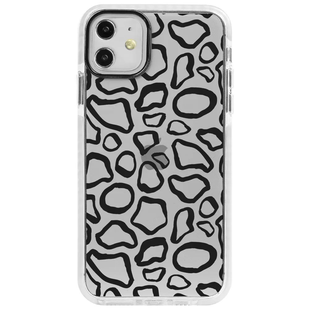 Apple iPhone 12 Mini Beyaz Impact Premium Telefon Kılıfı - Siyah Pattern