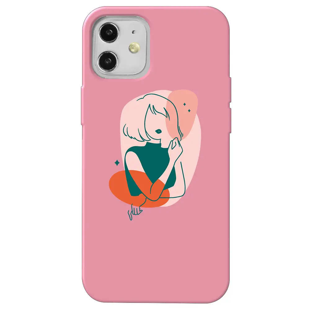 Apple iPhone 12 Mini Pembe Renkli Silikon Telefon Kılıfı - Cute Girl