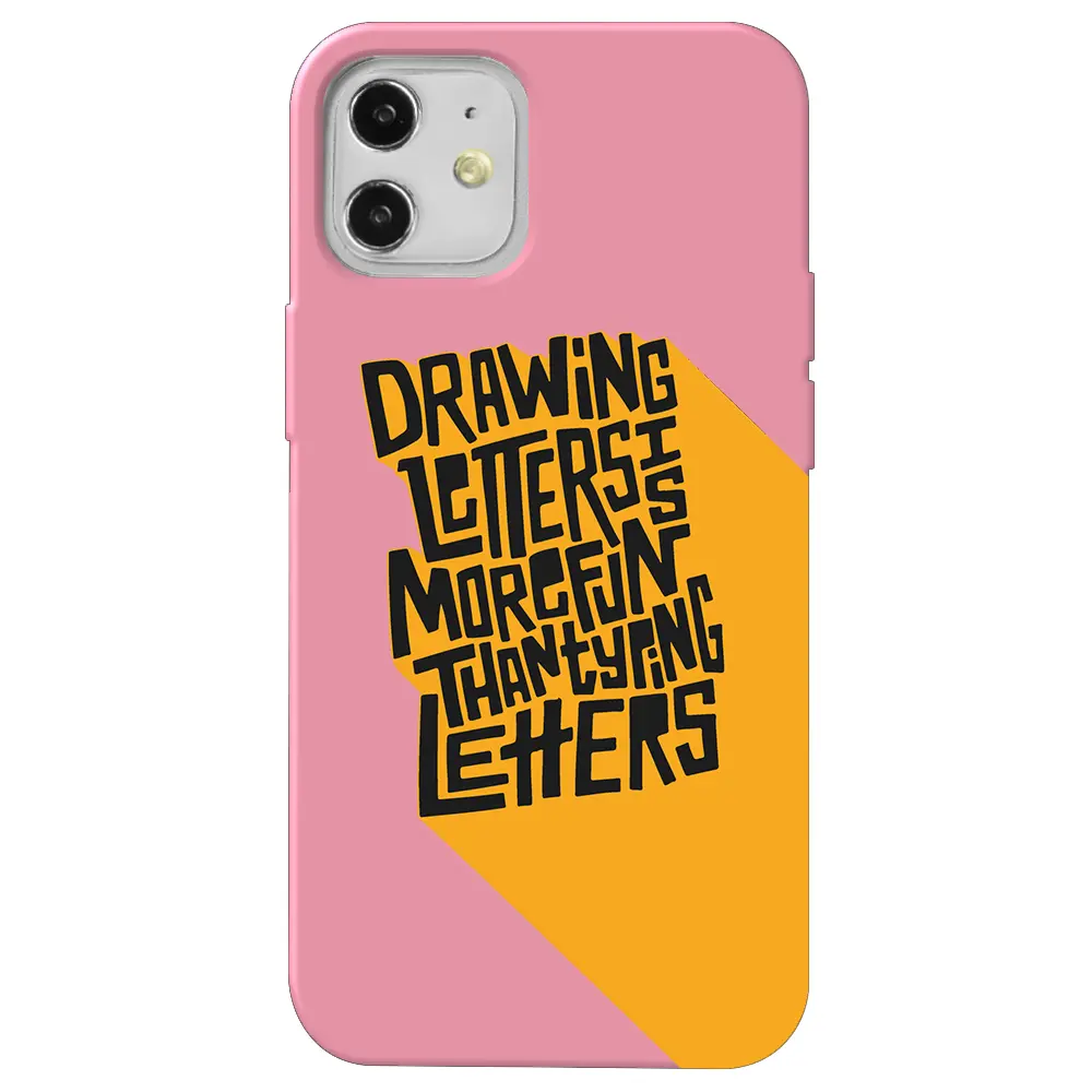 Apple iPhone 12 Mini Pembe Renkli Silikon Telefon Kılıfı - Drawing Letters