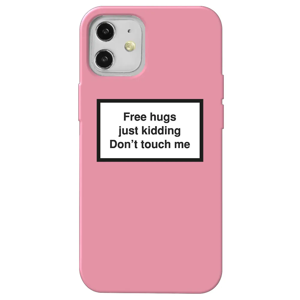 Apple iPhone 12 Mini Pembe Renkli Silikon Telefon Kılıfı - Free Hugs