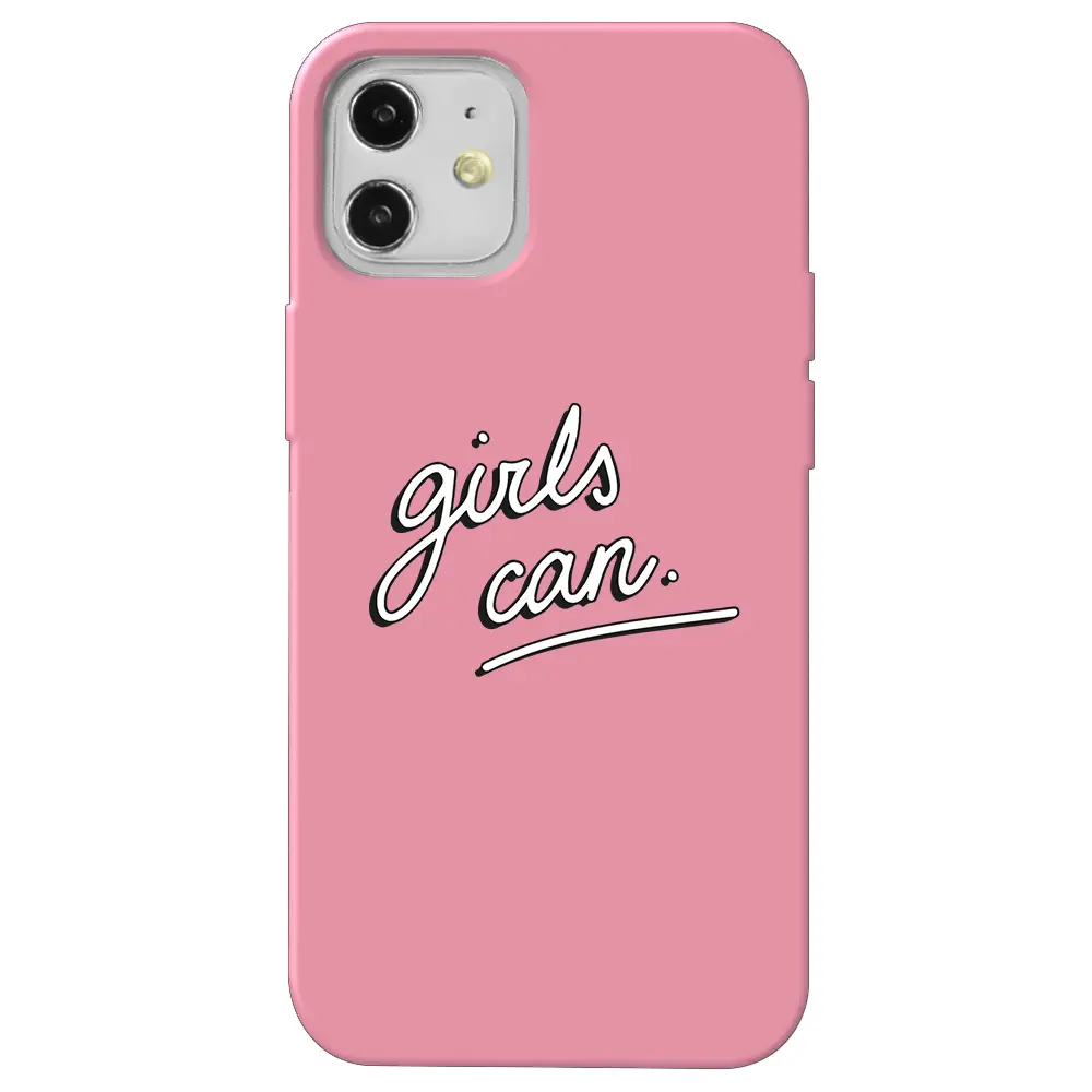 Apple iPhone 12 Mini Pembe Renkli Silikon Telefon Kılıfı - Girls Can!