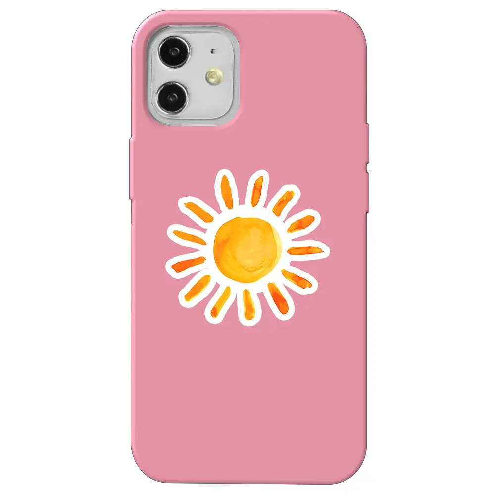 Apple iPhone 12 Mini Pembe Renkli Silikon Telefon Kılıfı - Güneş