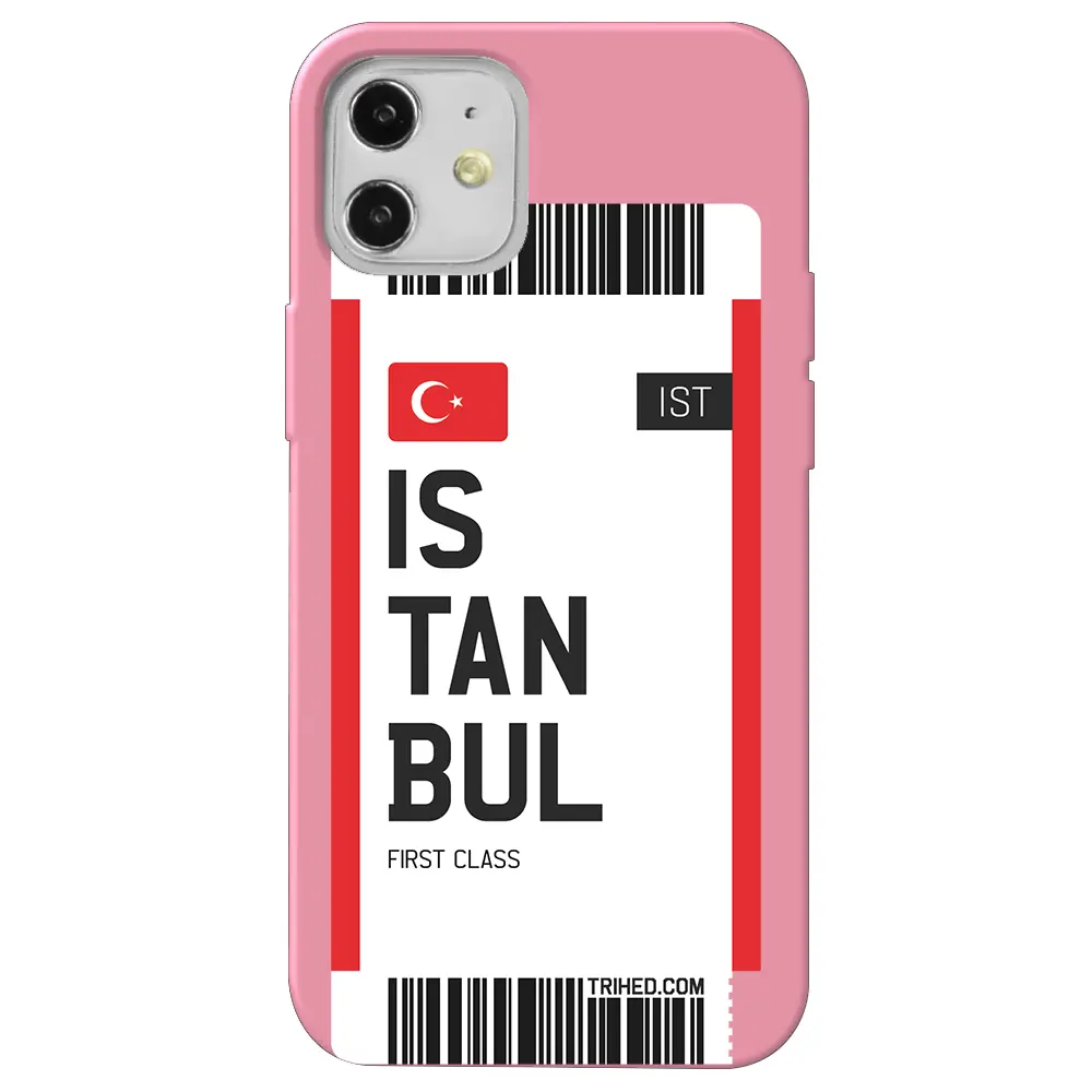 Apple iPhone 12 Mini Pembe Renkli Silikon Telefon Kılıfı - İstanbul Bileti