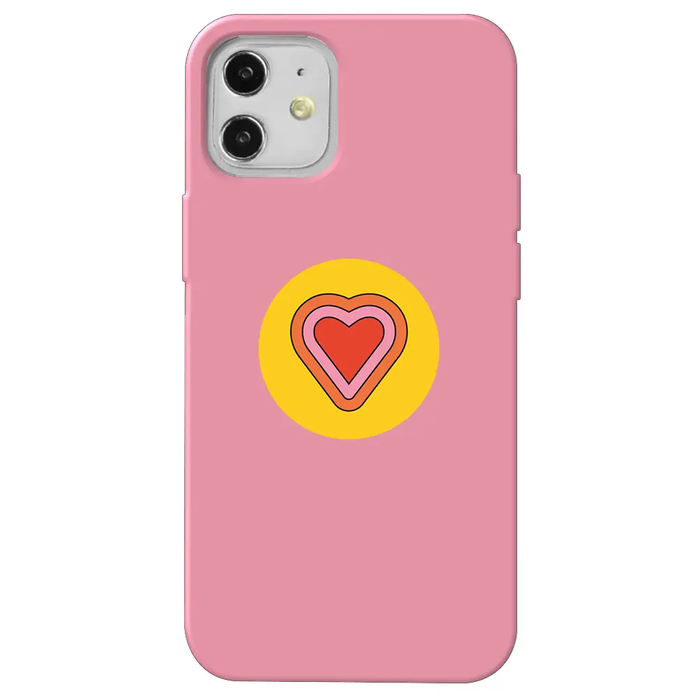 Apple iPhone 12 Mini Pembe Renkli Silikon Telefon Kılıfı - Kalp