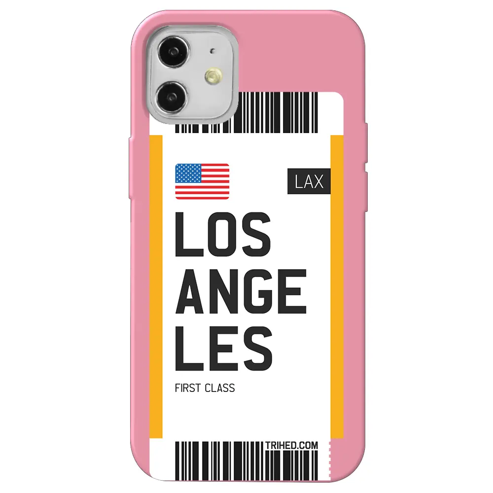 Apple iPhone 12 Mini Pembe Renkli Silikon Telefon Kılıfı - Los Angeles Bileti