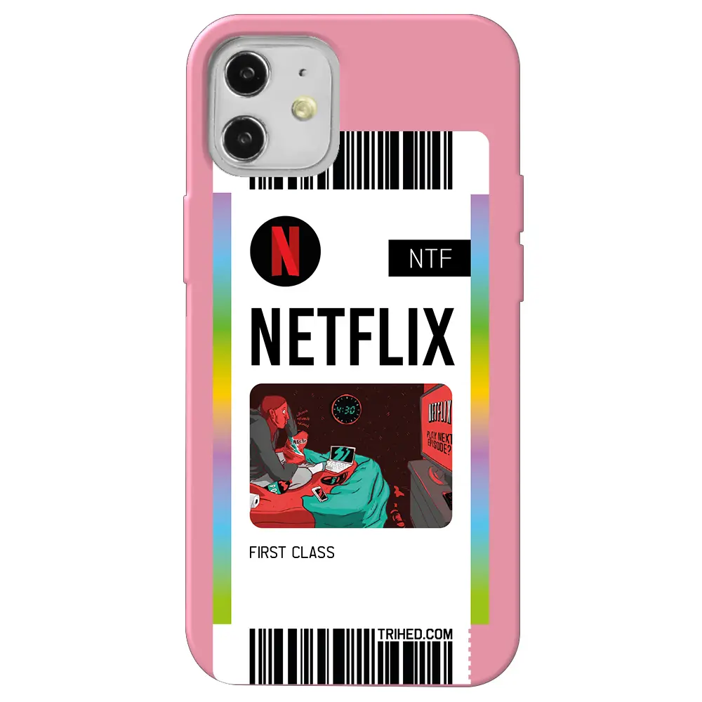 Apple iPhone 12 Mini Pembe Renkli Silikon Telefon Kılıfı - Netflix Bileti